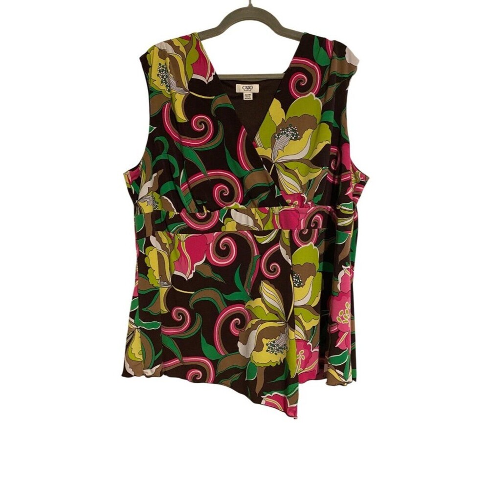 Cato Woman Size 22/24W Multicolor Floral Sleeveless Blouse Tropical Boho Vibrant